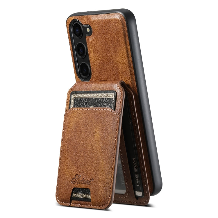 For Samsung Galaxy S24+ 5G Suteni H15 MagSafe Oil Eax Leather Detachable Wallet Back Phone Case(Khaki) - Galaxy S24+ 5G Cases by Suteni | Online Shopping UK | buy2fix