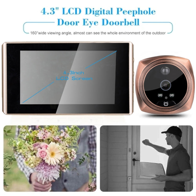 4.3 inch LCD Color Screen Digital Doorbell Door Eye Doorbell Electronic Peephole Door Camera Viewer(Gold) - Security by buy2fix | Online Shopping UK | buy2fix