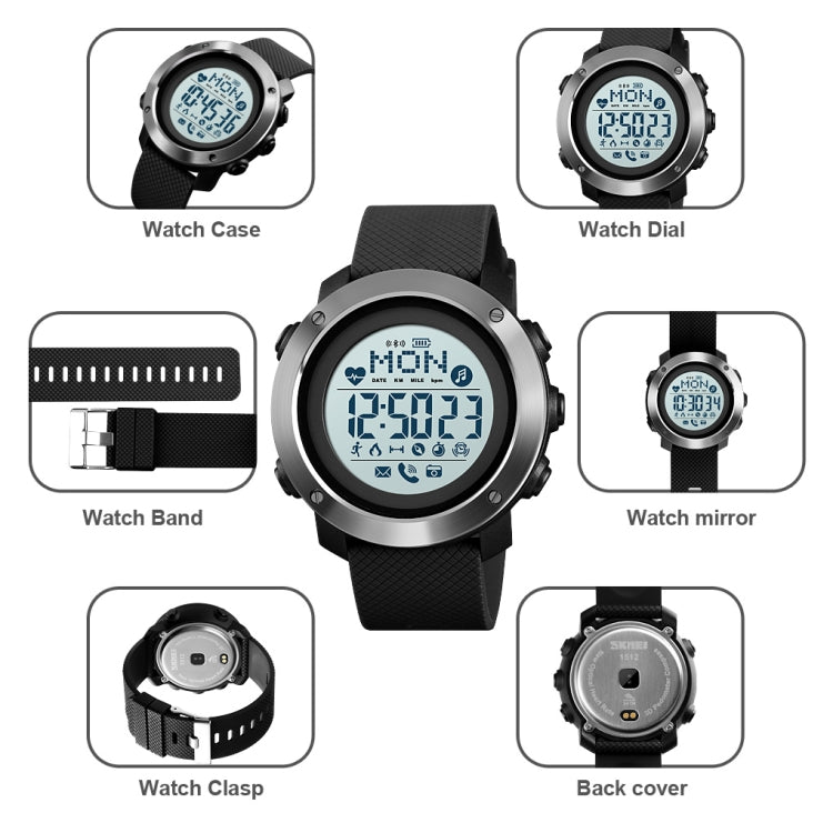 SKMEI 1511 Simple Bluetooth Men Smart Waterproof Compass Adult Smart Watch(Rubber Shell Black) - Sport Watches by SKMEI | Online Shopping UK | buy2fix