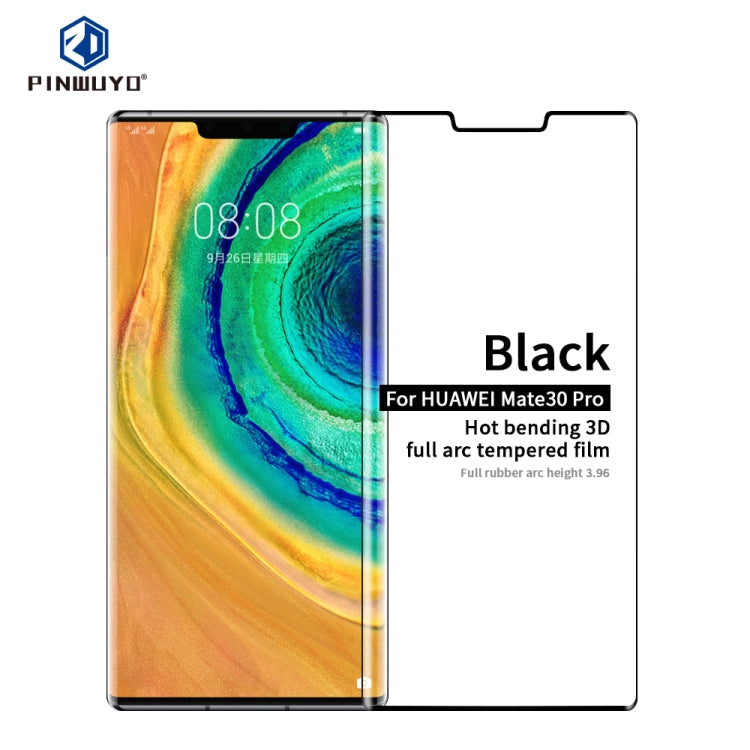 For Huawei Mate 30 Pro PINWUYO Full Glue Full Arc Version Arc Height 3.96mm 9H 3D Hot Bending Tempered Glass Film(Black) - Huawei Tempered Glass by PINWUYO | Online Shopping UK | buy2fix