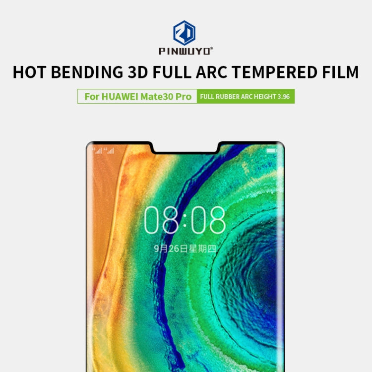 For Huawei Mate 30 Pro PINWUYO Full Glue Full Arc Version Arc Height 3.96mm 9H 3D Hot Bending Tempered Glass Film(Black) - Huawei Tempered Glass by PINWUYO | Online Shopping UK | buy2fix