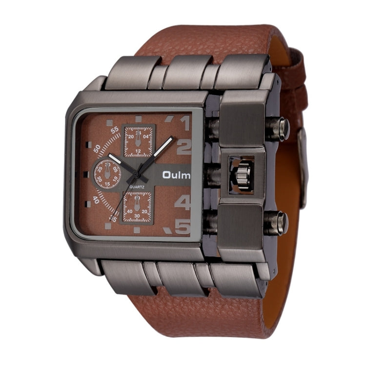 Oulm 3364 Men Square Dial Leather Belt Quartz Watch(Coffee) - Leather Strap Watches by Oulm | Online Shopping UK | buy2fix