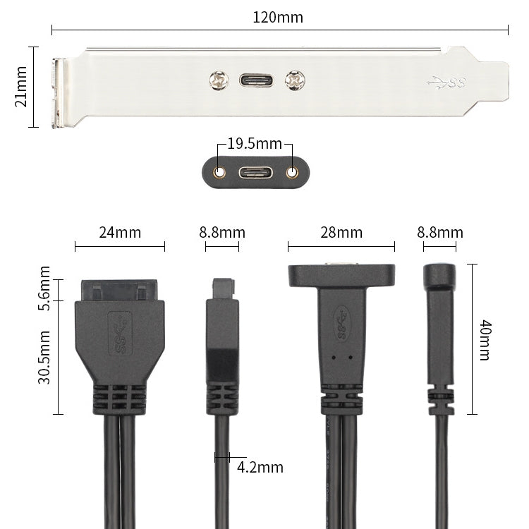 50CM USB3.0 20P To USB Type-C Mother Chassis PCI Bit Baffle Wire - USB 3.0 by buy2fix | Online Shopping UK | buy2fix