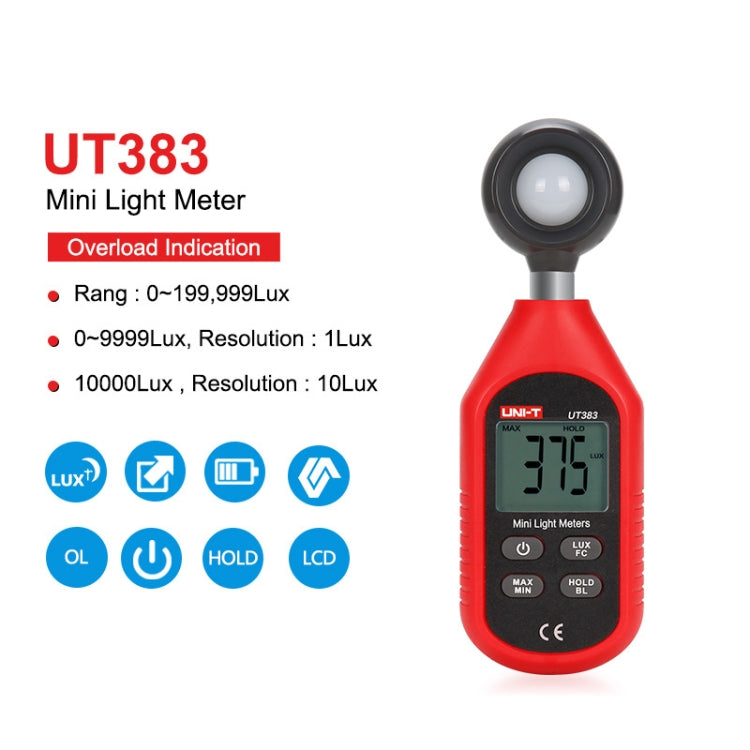 UNI-T UT383 200,000 LUX Digital Luxmeter Luminance Light Meter With LCD Backlit Display - Light & Sound Meter by UNI-T | Online Shopping UK | buy2fix