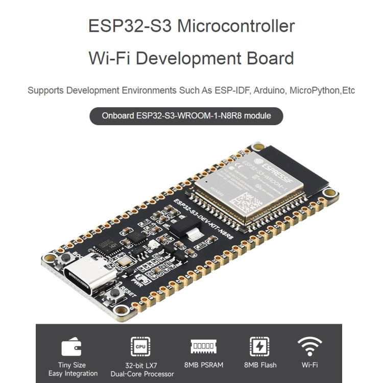 Waveshare ESP32-S3 Microcontroller 2.4GHz Wi-Fi Development Board ESP32-S3-WROOM-1-N8R8 Module Standard Ver. With Pinheader - Arduino Nucleo Accessories by Waveshare | Online Shopping UK | buy2fix