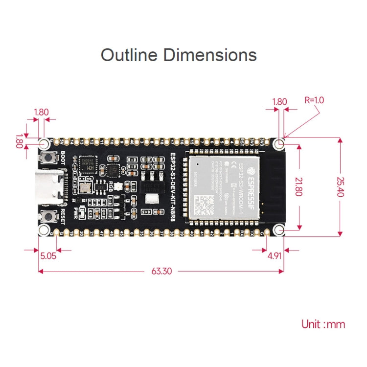 Waveshare ESP32-S3 Microcontroller 2.4GHz Wi-Fi Development Board ESP32-S3-WROOM-1-N8R8 Module Standard Ver. With Pinheader - Arduino Nucleo Accessories by Waveshare | Online Shopping UK | buy2fix