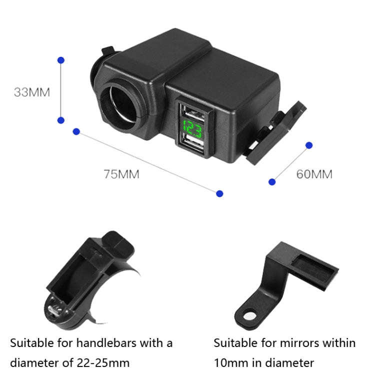 Motorcycle Car Dual USB Mobile Phone Charger With Cigarette Lighter Interface Multi-function Digital Display Car Charger, Style:DYUK Blue Light - In Car by buy2fix | Online Shopping UK | buy2fix