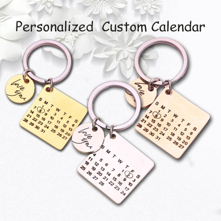 Personalized Calendar Keychain Hand Carved Calendar Keyring Stainless Steel Brelok(Rose Gold) - Key Rings by buy2fix | Online Shopping UK | buy2fix