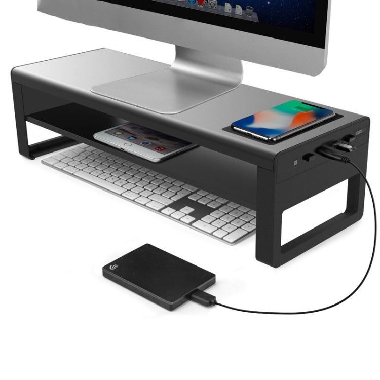 Vaydeer Metal Display Increase Rack Multifunctional Usb Wireless Laptop Screen Stand, Style:L-Fast Charge Double Layer-Black(Fast Charger+3xUSB) - Laptop Stand by Vaydeer | Online Shopping UK | buy2fix