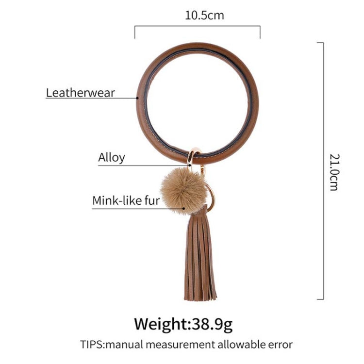 2 PCS Fringed Bracelet Keychain Circle Anti-Lost PU Leather Hairball Bracelet Keyring Pendant( Pink) - Key Rings by buy2fix | Online Shopping UK | buy2fix