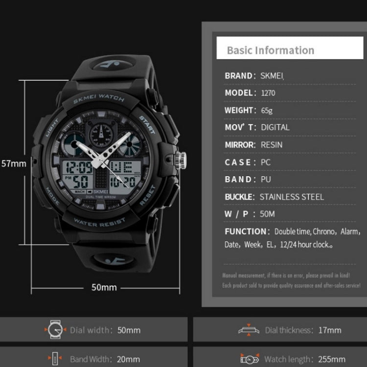 SKMEI 1270 Men Waterproof Dual Display Digital Watch Outdoor Sports Watch(Gray) - Sport Watches by SKMEI | Online Shopping UK | buy2fix