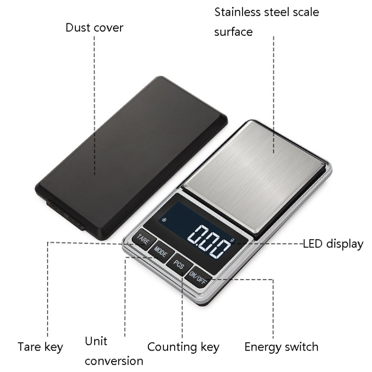 Kitchen Stainless Steel Mini Portable Scale High Precision Jewelry Scale Electronic Scale, Specification: 500g/0.1g - Jewelry Scales by buy2fix | Online Shopping UK | buy2fix