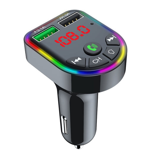 F5 Car FM Transmitter Bluetooth Hands-Free MP3 Music Player Colorful Atmosphere Light - Bluetooth Car Kits by buy2fix | Online Shopping UK | buy2fix