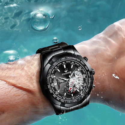 FNGEEN S001 Men Waterproof Watch Calendar Watch(Black Leather Black Steel Black Surface) - Alloy Watches by FNGEEN | Online Shopping UK | buy2fix