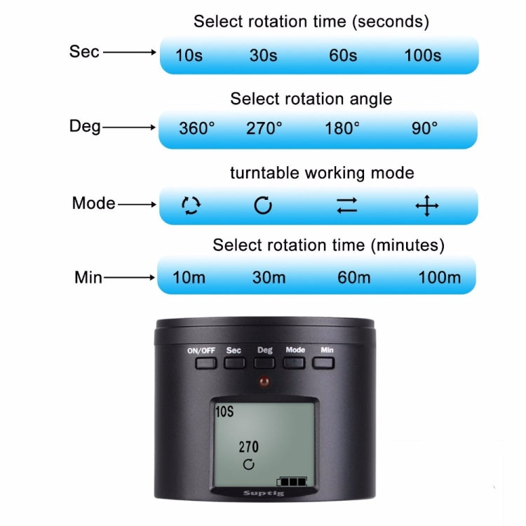 Suptig RSX-350 360 Degree Panoramic-Head Power-driven Time Lapse Stabilizer Tripod Adapter Turntable Mount for GoPro HERO9 /8 /7 /6 /5 /5 Session /4 Session /4 /3+ /3 /2 /1, Xiaoyi and Other Action Cameras - Camera Accessories by buy2fix | Online Shopping UK | buy2fix