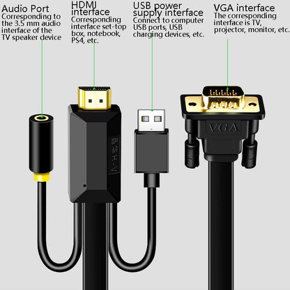 3m JH HV10 1080P HDMI to VGA Cable Projector TV Box Computer Notebook Industrial Display Adapter Cable - Cable by JH | Online Shopping UK | buy2fix