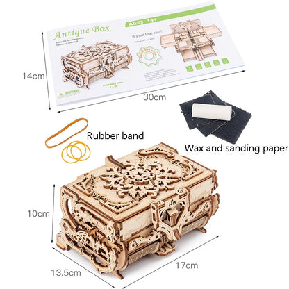 Wooden Machinery Antique Box DIY Gift Gear Rotating Model 3D Assembly Puzzle Educational Toy - Model Toys by buy2fix | Online Shopping UK | buy2fix