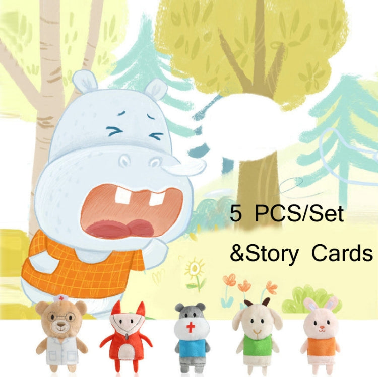 Animal Finger Dolls Plush Toys For Preschool Education, Height: 7.5cm(5 PCS/Set Hippo+Story Cards) - Soft Toys by buy2fix | Online Shopping UK | buy2fix