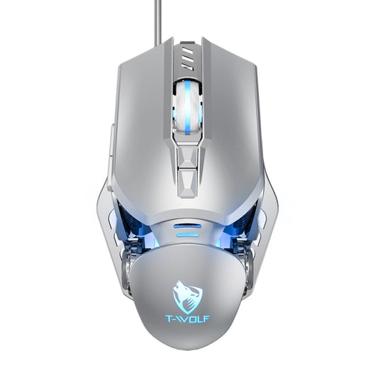 T-WOLF G530 USB Interface 7-Buttons 6400 DPI Wired Mouse Mechanical Gaming Macro Definition 4-Color Breathing Light Gaming Mouse, Cable Length: 1.5m( Silver) - Wired Mice by T-WOLF | Online Shopping UK | buy2fix