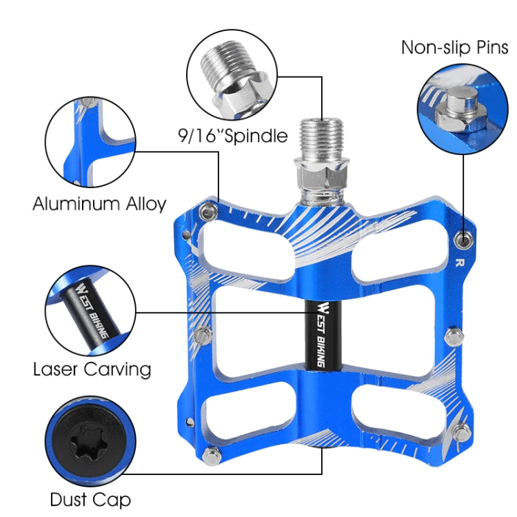 WEST BIKING YP0802080 Bicycle Aluminum Alloy Pedal Riding Foot Pedal Bicycle Accessories(Blue) - Pedals by WEST BIKING | Online Shopping UK | buy2fix