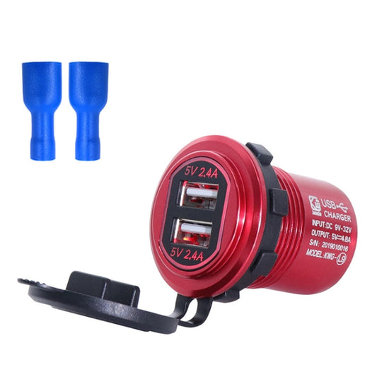 Metal Double USB Car Charger 5V 4.8A Aluminum Alloy Car Charger(Red Shell Red Light With Terminal) - In Car by buy2fix | Online Shopping UK | buy2fix