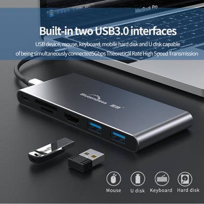 Blueendless Mobile Hard Disk Box Dock Type-C To HDMI USB3.1 Solid State Drive, Style: 6-in-1 (Support M.2 NGFF) - HDD Enclosure by Blueendless | Online Shopping UK | buy2fix