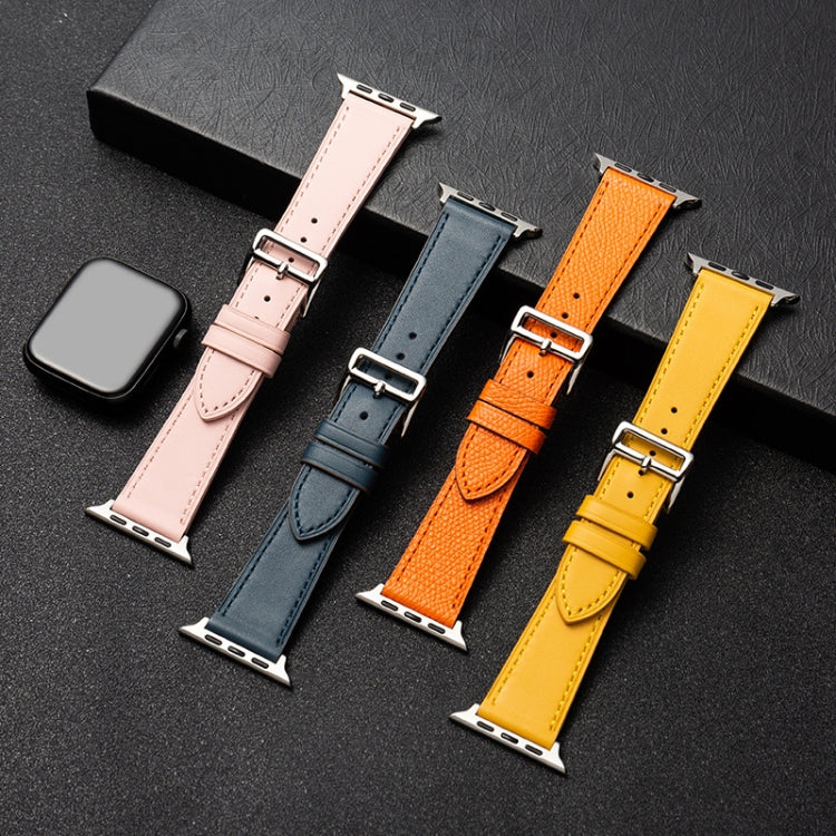 Cowhide Leather Strap Watch Band For Apple Watch Series 6&SE& 5&4 40mm / 3 & 2 & 1 38mm(Orange) - Watch Bands by buy2fix | Online Shopping UK | buy2fix