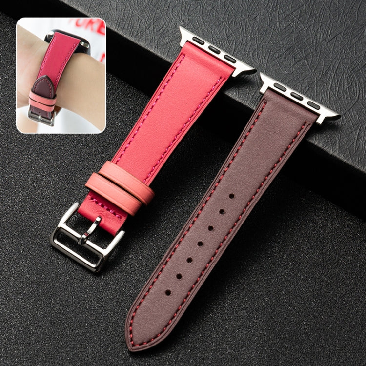 Cowhide Leather Strap Watch Band For Apple Watch Ultra 49mm / Series 8&7 45mm / SE 2&6&SE&5&4 44mm / 3&2&1 42mm(Red) - Watch Bands by buy2fix | Online Shopping UK | buy2fix