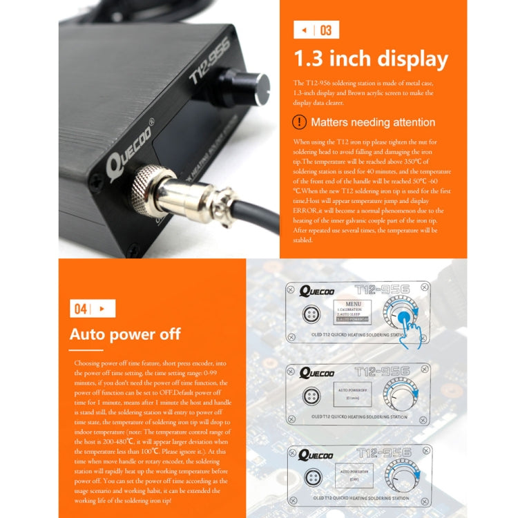 QUECOO T12-956 1.3-Inch Screen Electric Soldering Iron Soldering Station With P9 Handle, US Plug (White Handle) - Electric Soldering Iron by QUECOO | Online Shopping UK | buy2fix