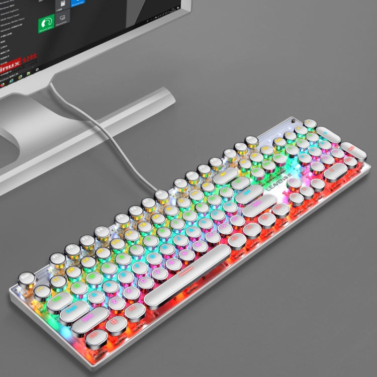 104 Keys Green Shaft RGB Luminous Keyboard Computer Game USB Wired Metal Mechanical Keyboard, Cabel Length:1.5m, Style: Punk Word Through Version (White) - Wired Keyboard by buy2fix | Online Shopping UK | buy2fix