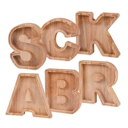 Wooden English Alphabet Piggy Bank Transparent Acrylic Piggy Bank(V) - Home & Garden by buy2fix | Online Shopping UK | buy2fix