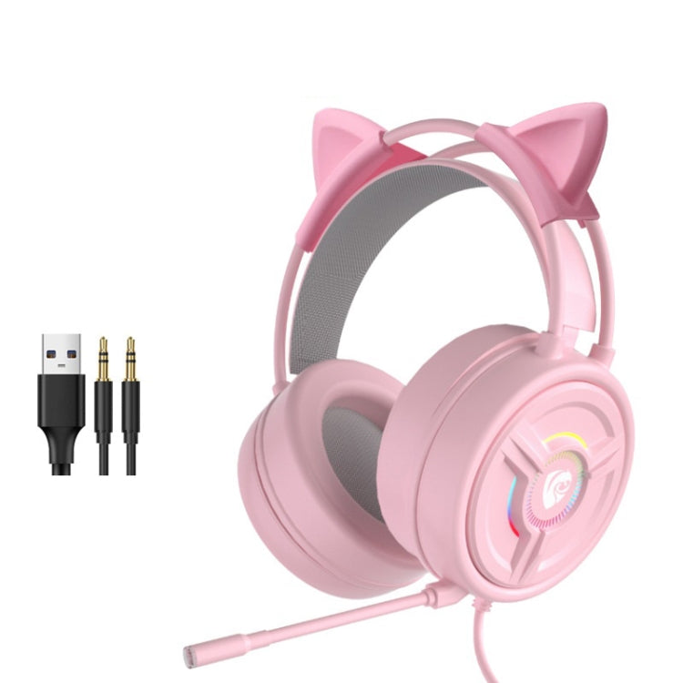 PANTSAN PSH-200 Wired Gaming Headset with Microphone, Colour: 3.5mm Pink Cat Ear - Multimedia Headset by PANTSAN | Online Shopping UK | buy2fix