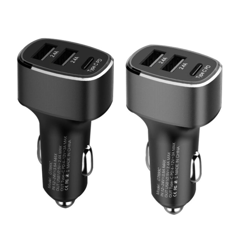 QIAKEY GT690C Dual USB + USB-C / Type-C Aluminum Alloy Three-Hole Car Charger(Gray) - Car Charger by QIAKEY | Online Shopping UK | buy2fix