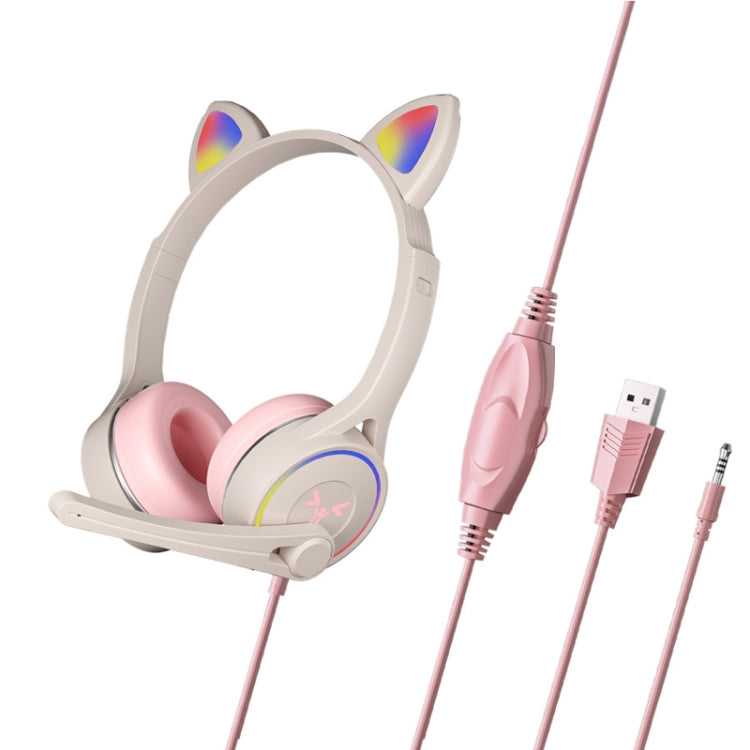 Soyto SY-G30 Cat Ear Computer Headset, Style: Lighting Version (Gray Pink) - Multimedia Headset by Soyto | Online Shopping UK | buy2fix