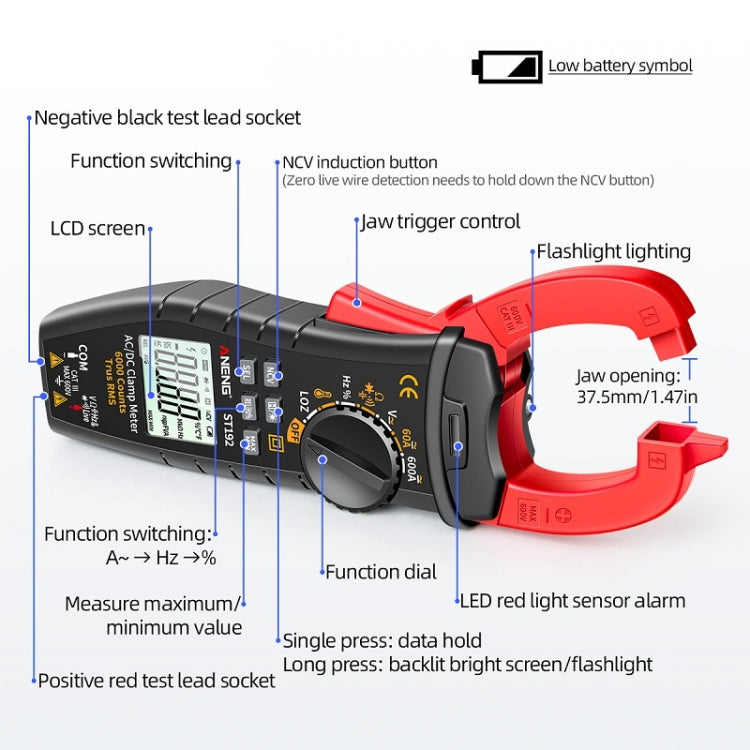 ANENG ST192 600A DC Current Multifunctional AC And DC Clamp Digital Meter - Digital Multimeter by ANENG | Online Shopping UK | buy2fix