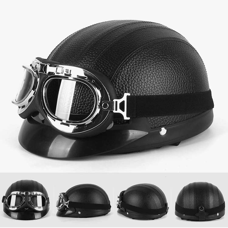 BSDDP A0318 PU Helmet With Goggles, Size: One Size(Black) - In Car by BSDDP | Online Shopping UK | buy2fix