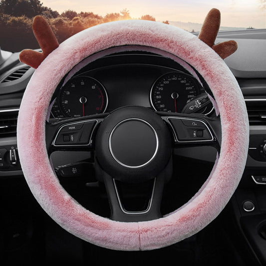 Antler Thick Plush Steering Wheel Cover, Style: O Type (Pink) - In Car by buy2fix | Online Shopping UK | buy2fix