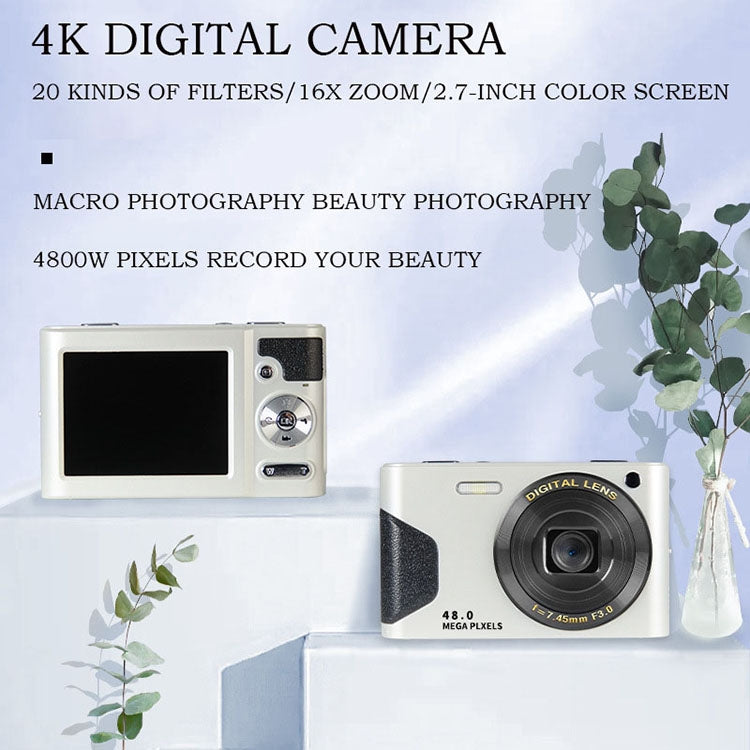 C8 4K  2.7-inch LCD Screen HD Digital Camera Retro Camera,Version: 48W Upgraded Version White - Consumer Electronics by buy2fix | Online Shopping UK | buy2fix