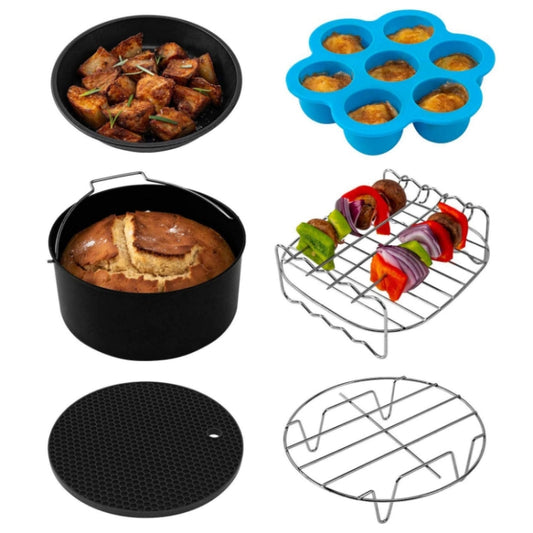 6 PCS/Set 6 inch Air Fryer Baking Accessories Stainless Steel Set - Kitchen Machine Accessories by buy2fix | Online Shopping UK | buy2fix