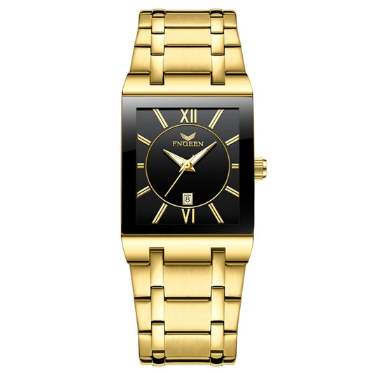 FNGEEN 3627 Waterproof Calendar Men Square Watch(Full Gold Black Surface) - Alloy Watches by FNGEEN | Online Shopping UK | buy2fix
