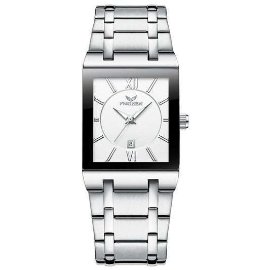 FNGEEN 3627 Waterproof Calendar Men Square Watch(White Steel White Surface) - Alloy Watches by FNGEEN | Online Shopping UK | buy2fix