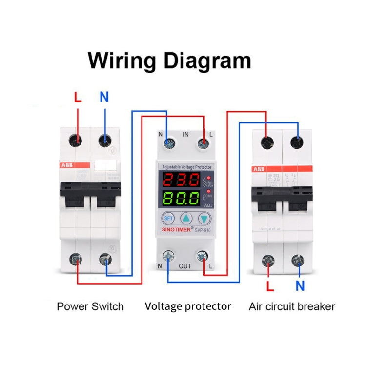 SINOTIMER SVP-916 Adjustable Self-resetting Over-voltage Under-voltage Protector, Current: 63A - Other Tester Tool by SINOTIMER | Online Shopping UK | buy2fix