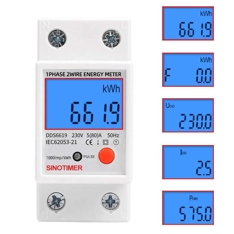 SINOTIMER DDS6619-012 Backlight Display Household Single-phase Rail Energy Meter 5-80A(230V 50Hz) - Consumer Electronics by SINOTIMER | Online Shopping UK | buy2fix