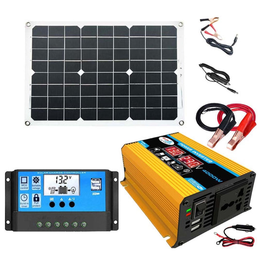 Solar Power System Inverter 30A Controller+18W 12V Solar Panel, Specification: Yellow 12V To 220V - Charger by buy2fix | Online Shopping UK | buy2fix