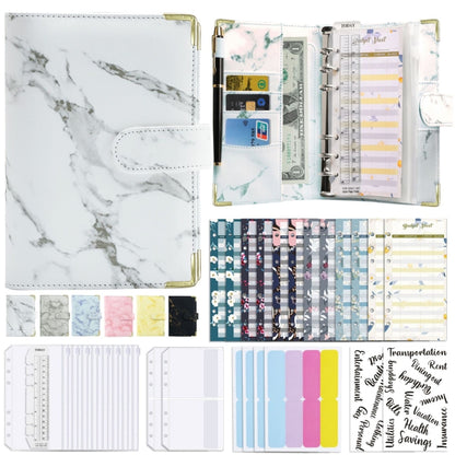 A6 Binder Budget Book Marbled Notebook PU Leather Binder(White) - Notebooks by null | Online Shopping UK | buy2fix