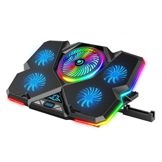 CoolCold  Five Fans 2 USB Ports Laptop Cooler Gaming Notebook Cool Stand,Version: Touch Symphony Blue - Computer & Networking by CoolCold | Online Shopping UK | buy2fix