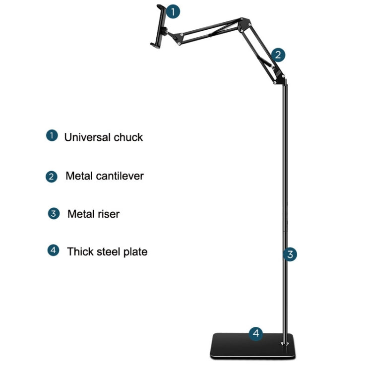 135cm Mobile Phone Tablet Live Broadcast Bedside Lifting Bracket Cantilever Floor Model (White) - Lazy Bracket by buy2fix | Online Shopping UK | buy2fix