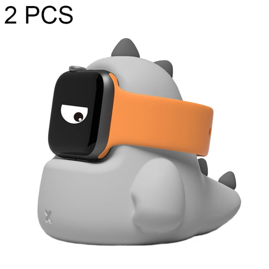 2 PCS H003 Cute Dinosaur Shaped Silicone Charging Stand without Watch For Apple Watch(Grey) - Smart Wear by buy2fix | Online Shopping UK | buy2fix