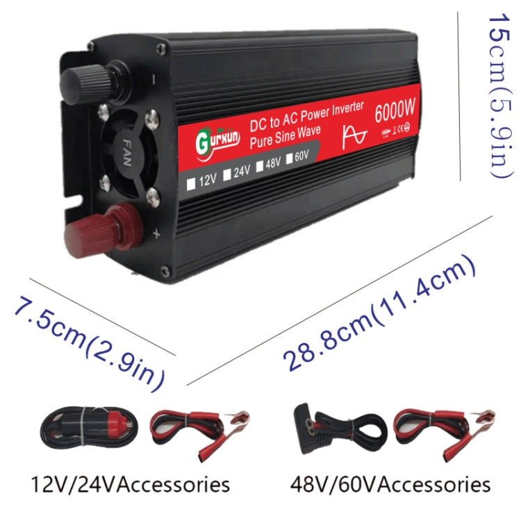 Gurxun 6000W High Power Sine Wave Inverter With Single Digital Display, Specification: 12V-220V - In Car by Gurxun | Online Shopping UK | buy2fix