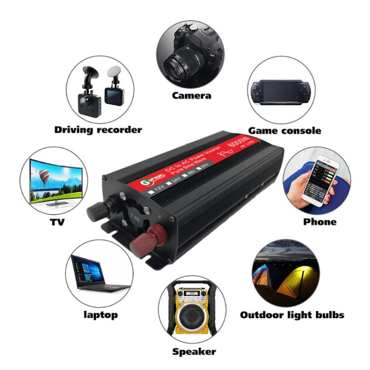 Gurxun 6000W High Power Sine Wave Inverter With Single Digital Display, Specification: 12V-220V - In Car by Gurxun | Online Shopping UK | buy2fix